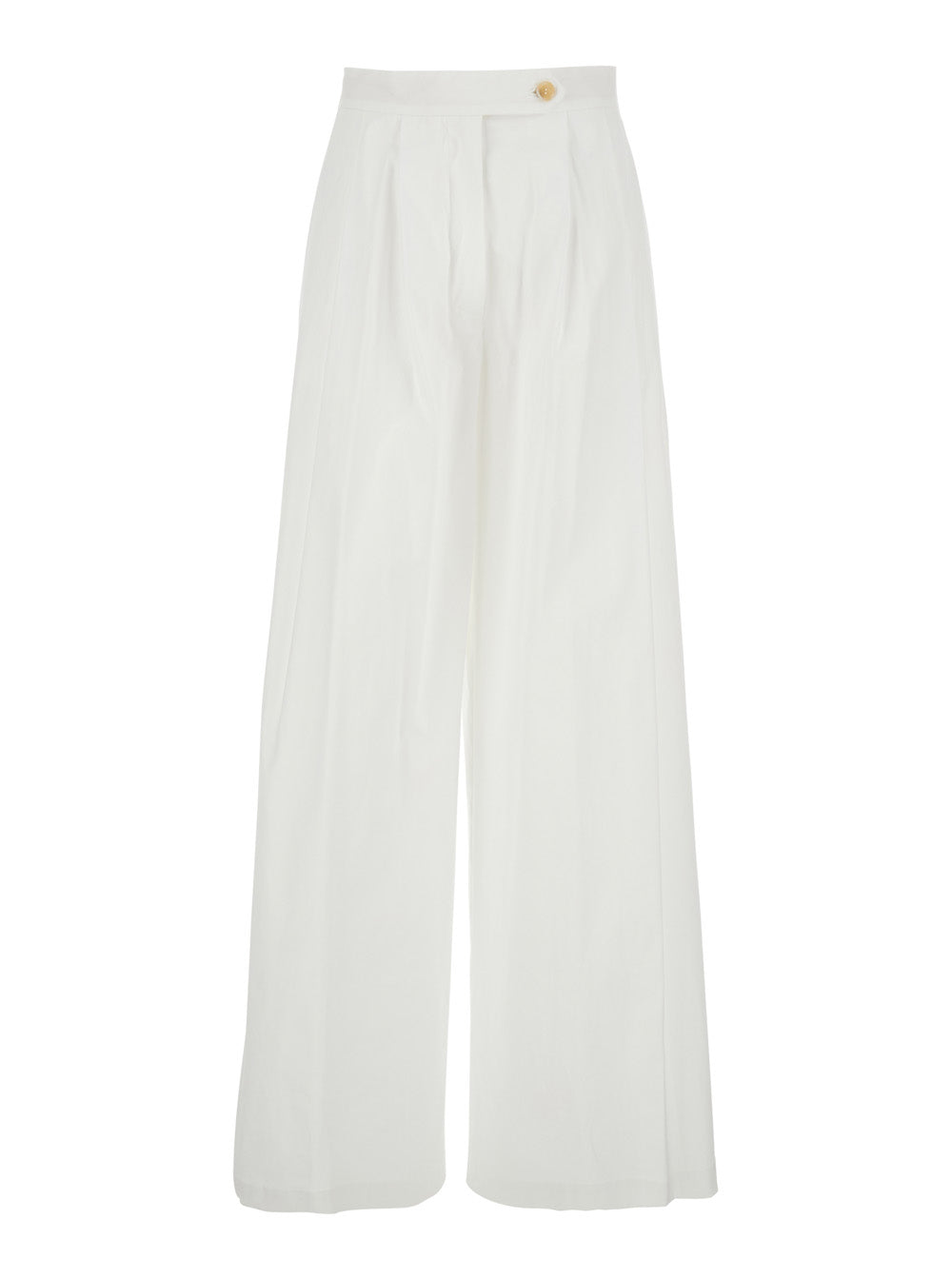 Buddy Pants with Button and Zip Closure at the Front in White Stretch Cotton for Women Elastane Trousers