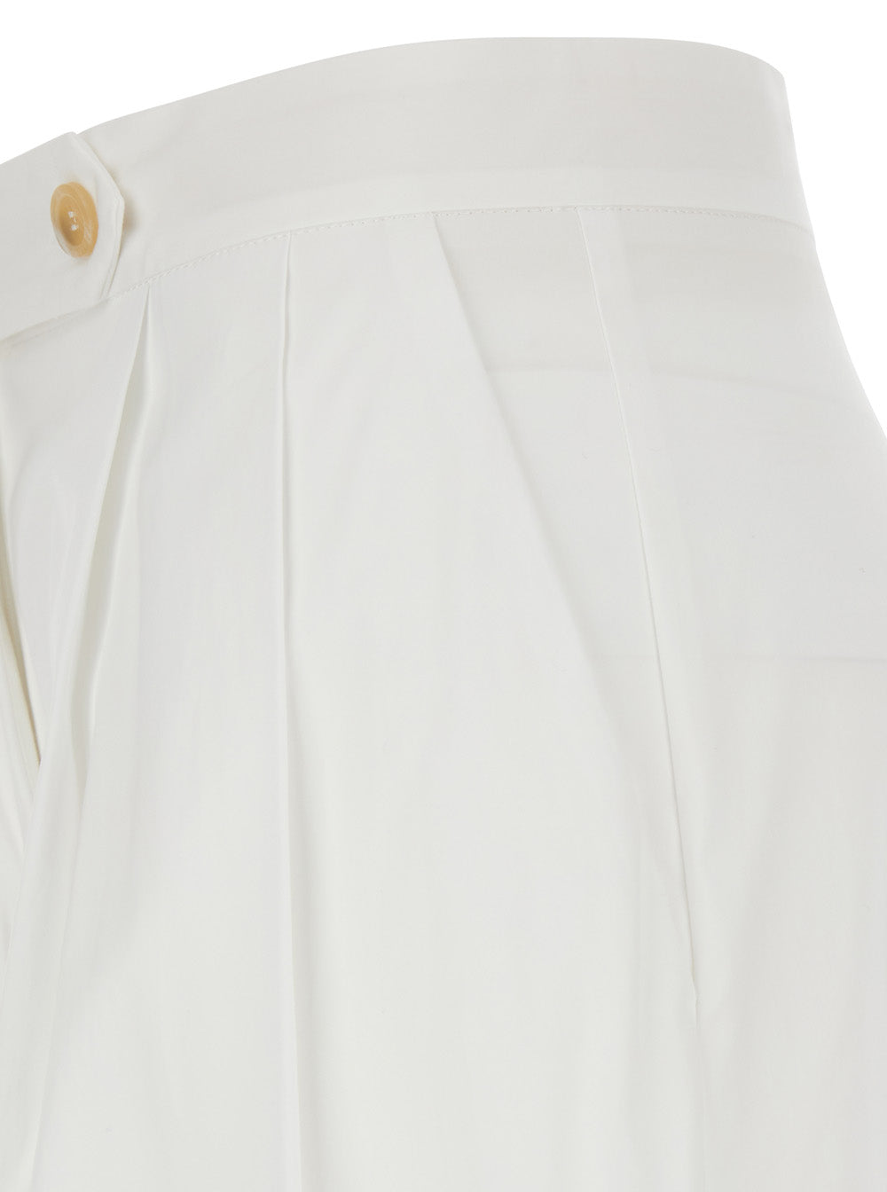 Buddy Pants with Button and Zip Closure at the Front in White Stretch Cotton for Women Elastane Trousers