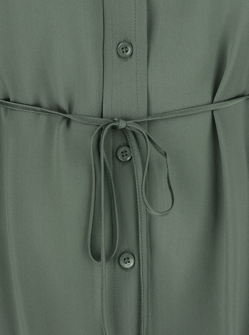 Green Shirt with Classic Collar and Bow Belt on the Front in Silk Blend for Women Acetate Blouses