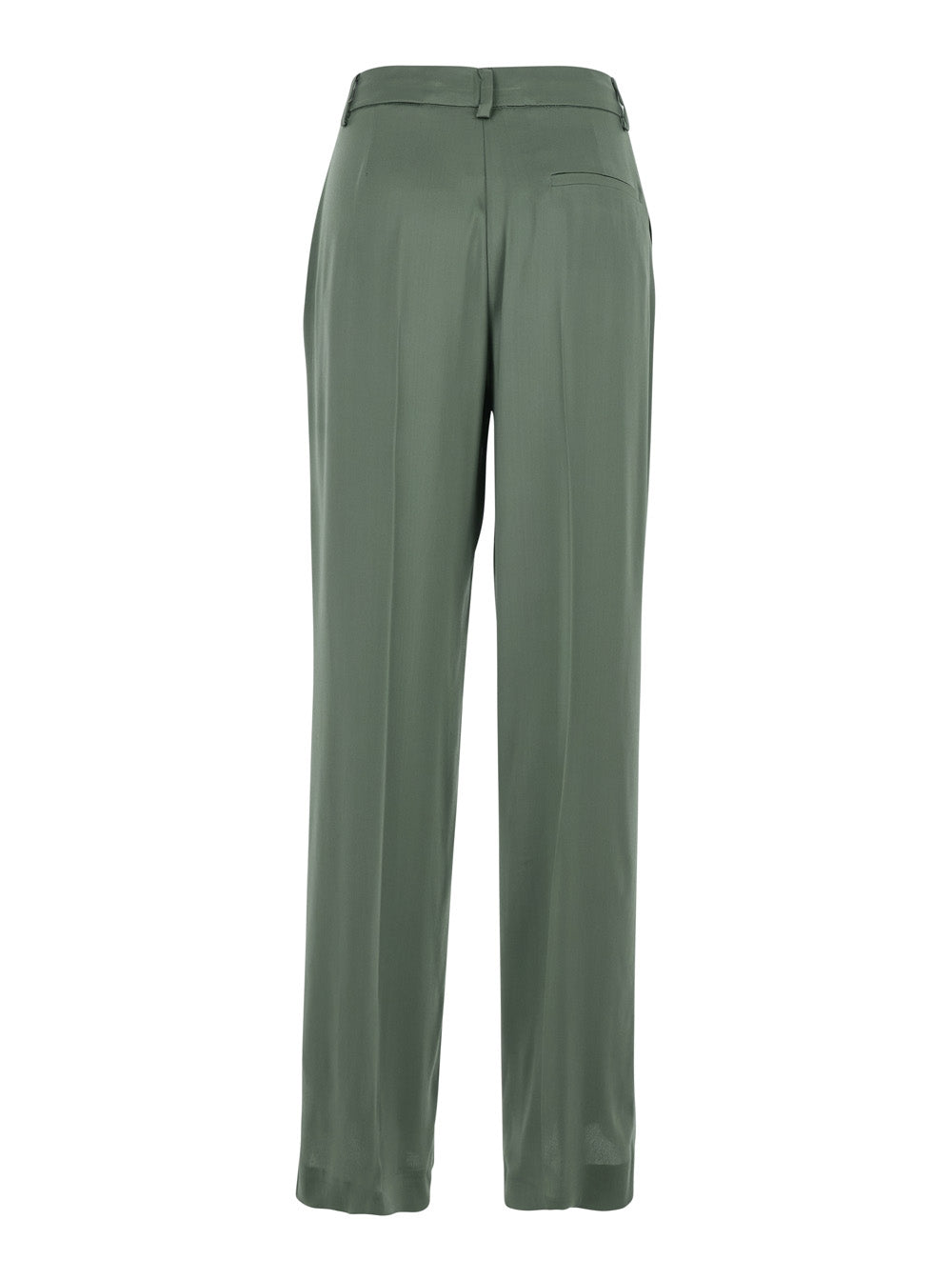 Pants with Front Pleats and Hidden Closure in Green Silk Blend for Women Acetate Trousers