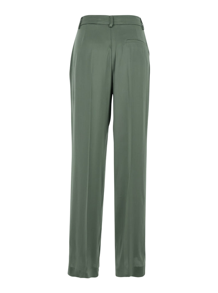 Pants with Front Pleats and Hidden Closure in Green Silk Blend for Women Acetate Trousers