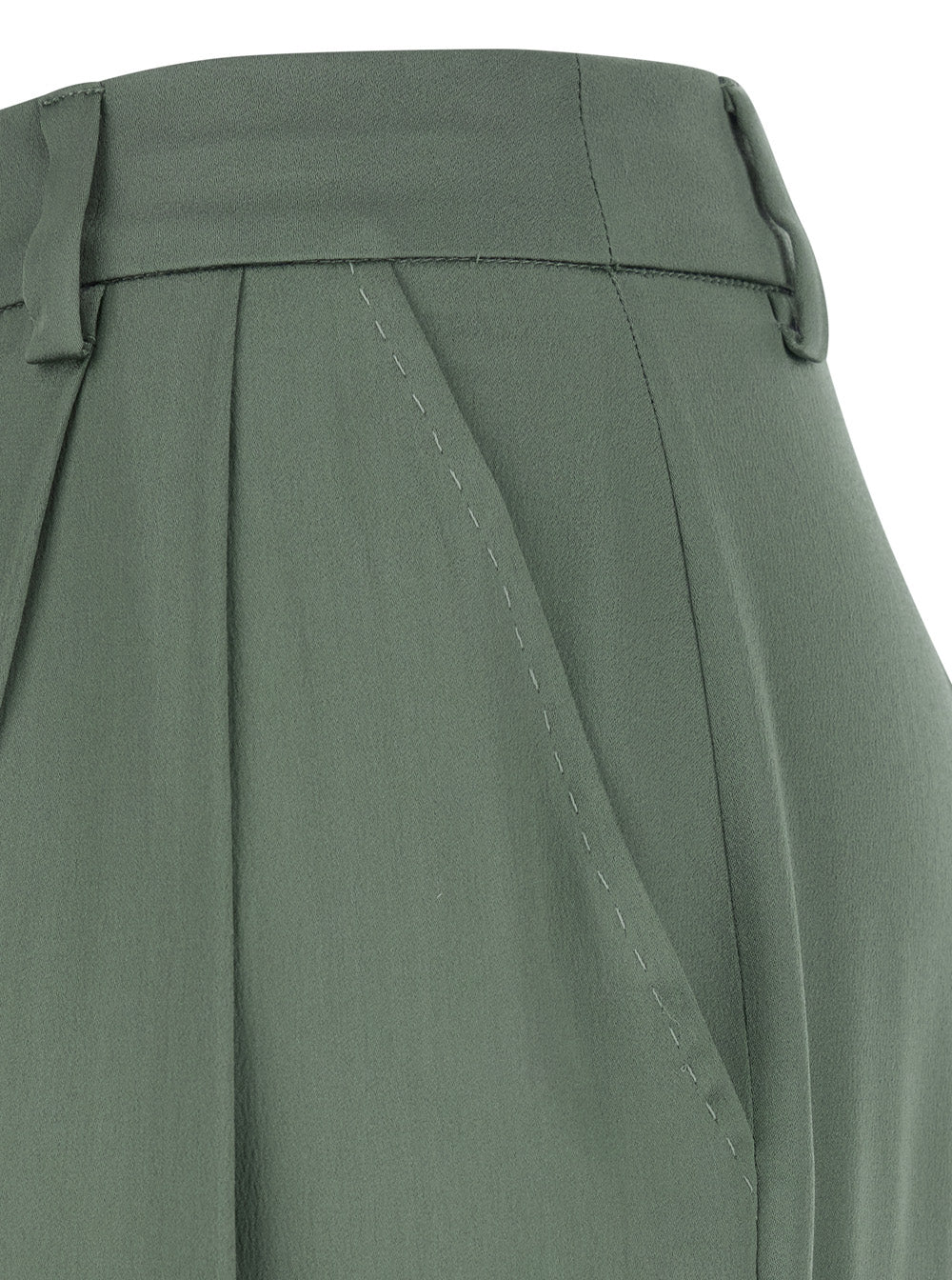 Pants with Front Pleats and Hidden Closure in Green Silk Blend for Women Acetate Trousers