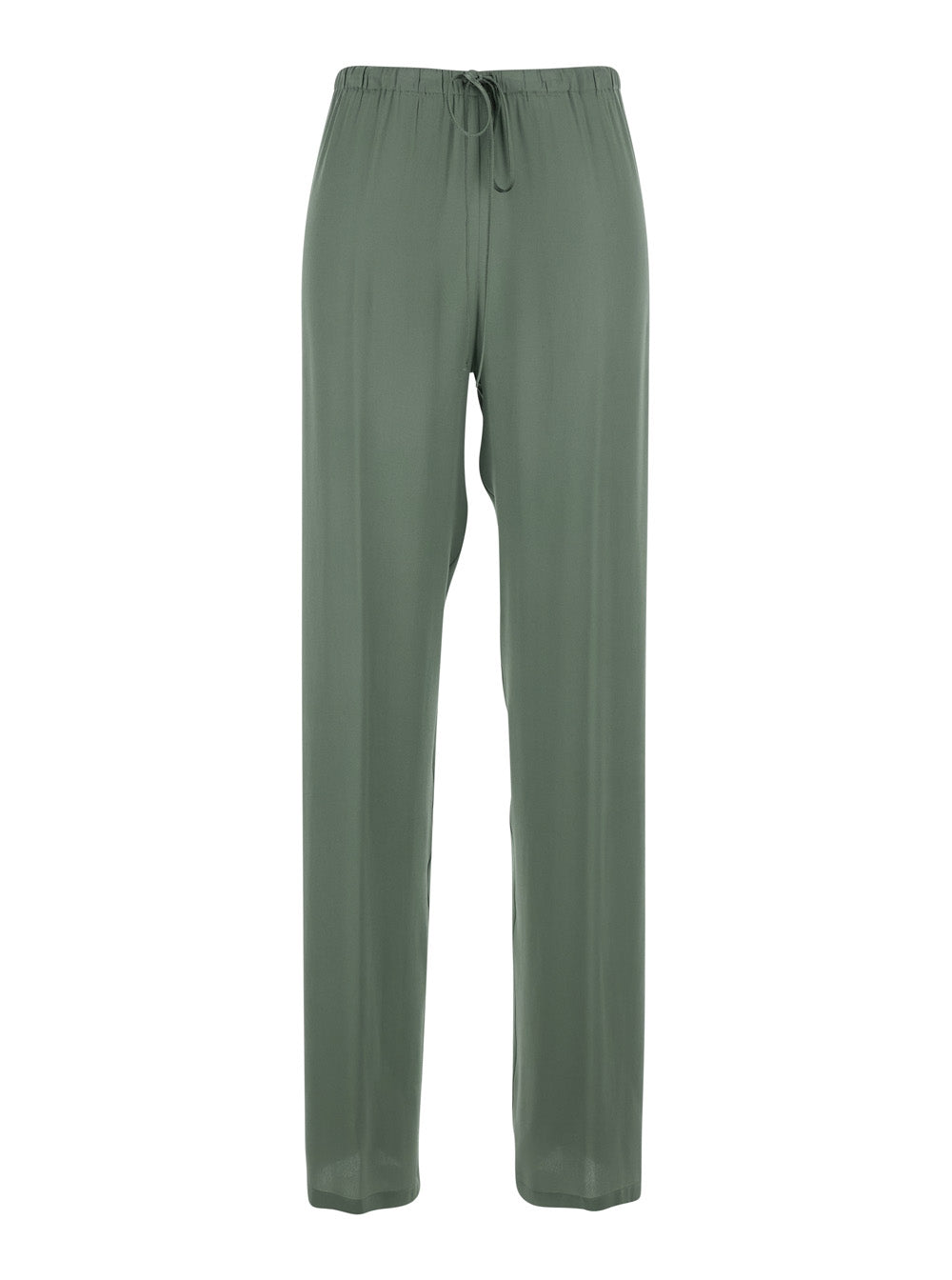 Green Womens Pants with Elastic Waist and Drawstring in Silk Blend Acetate Trousers