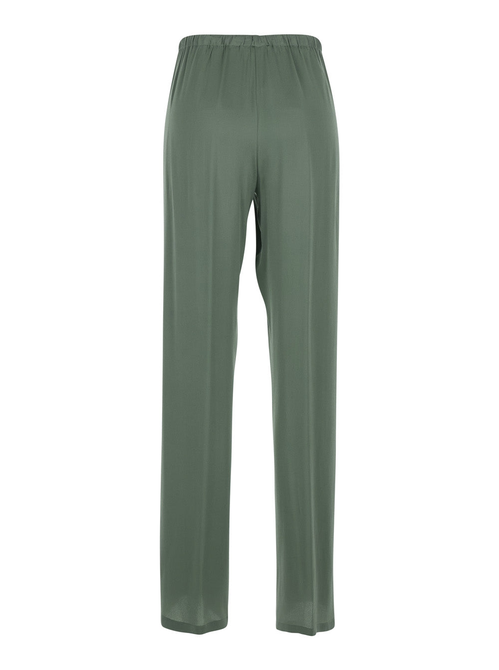 Green Womens Pants with Elastic Waist and Drawstring in Silk Blend Acetate Trousers