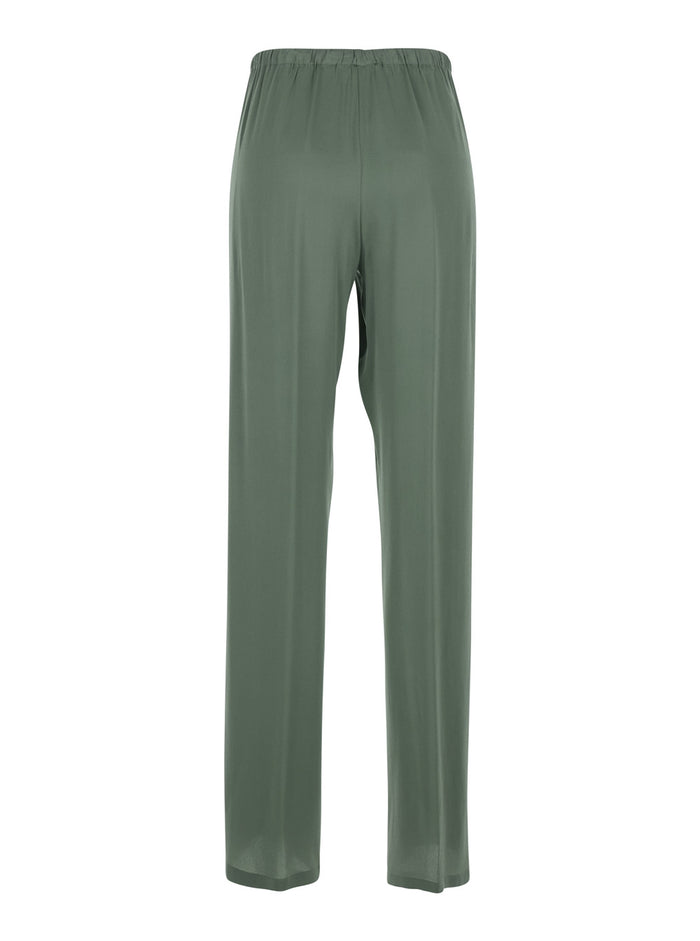 Green Womens Pants with Elastic Waist and Drawstring in Silk Blend Acetate Trousers