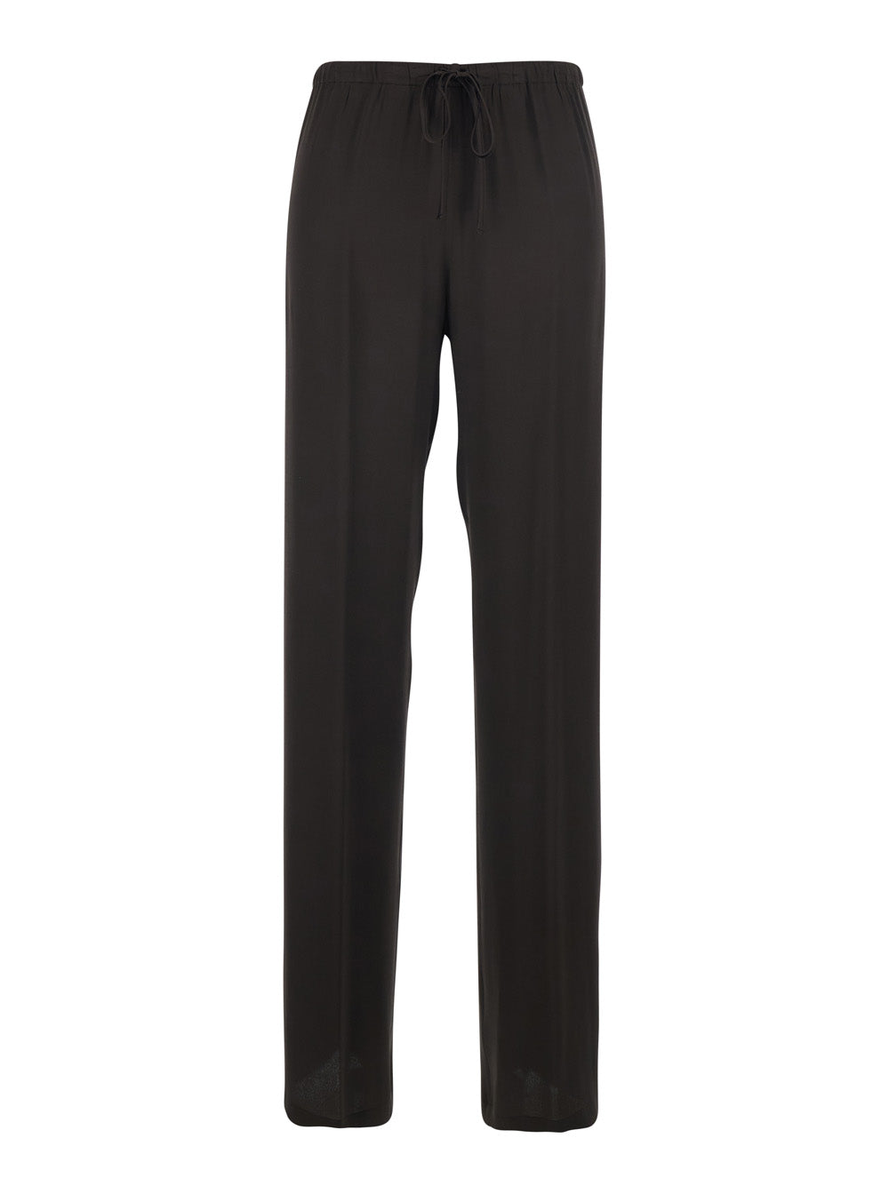 Brown Silk Blend Pants with Elastic Waist and Drawstring for Women Acetate Trousers
