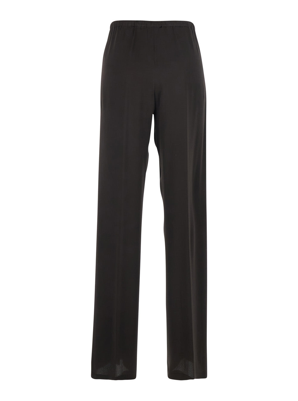 Brown Silk Blend Pants with Elastic Waist and Drawstring for Women Acetate Trousers