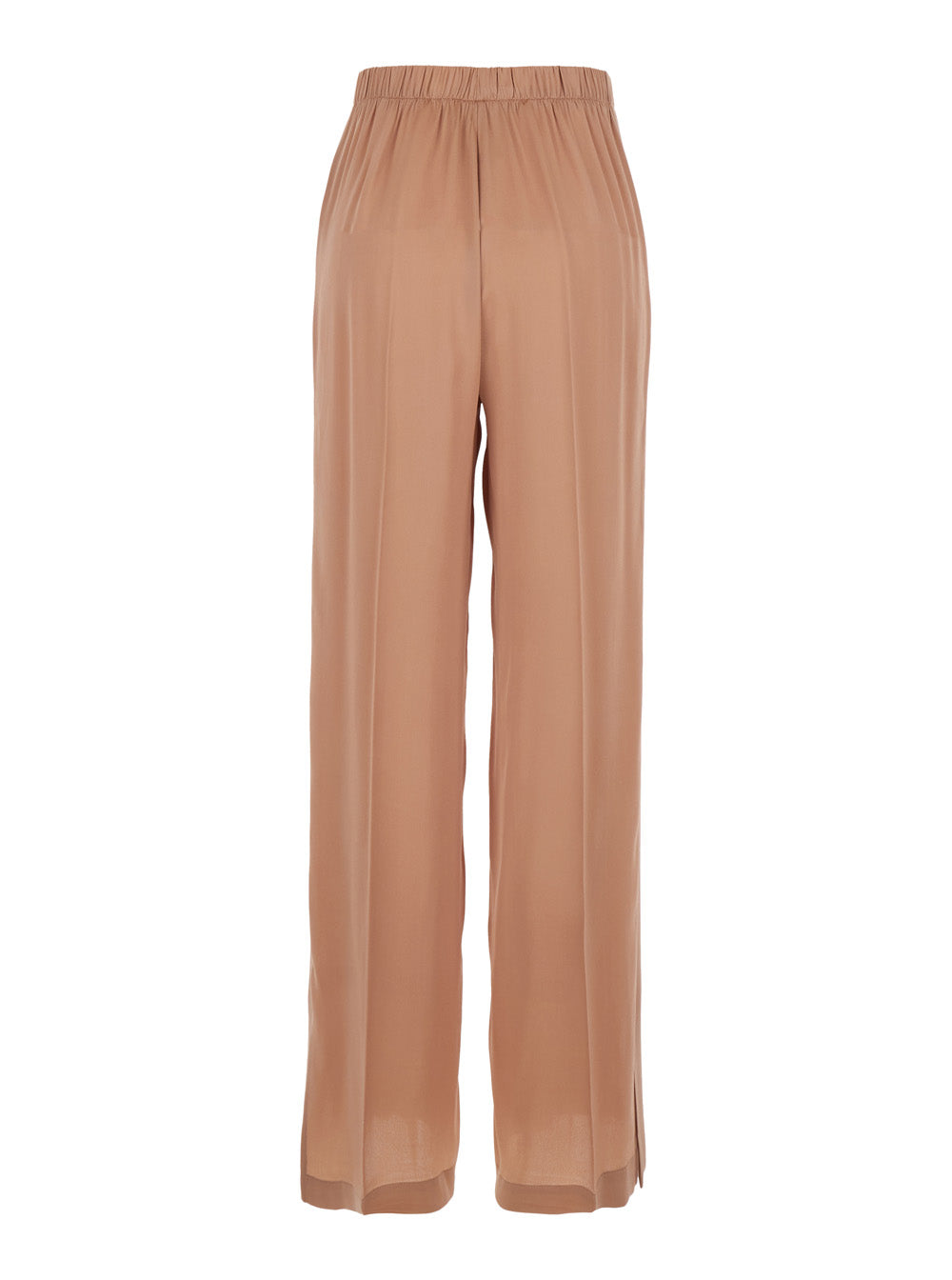 Pink Silk Blend Pants with Elastic Waist and Front Pleats for Women Acetate Trousers