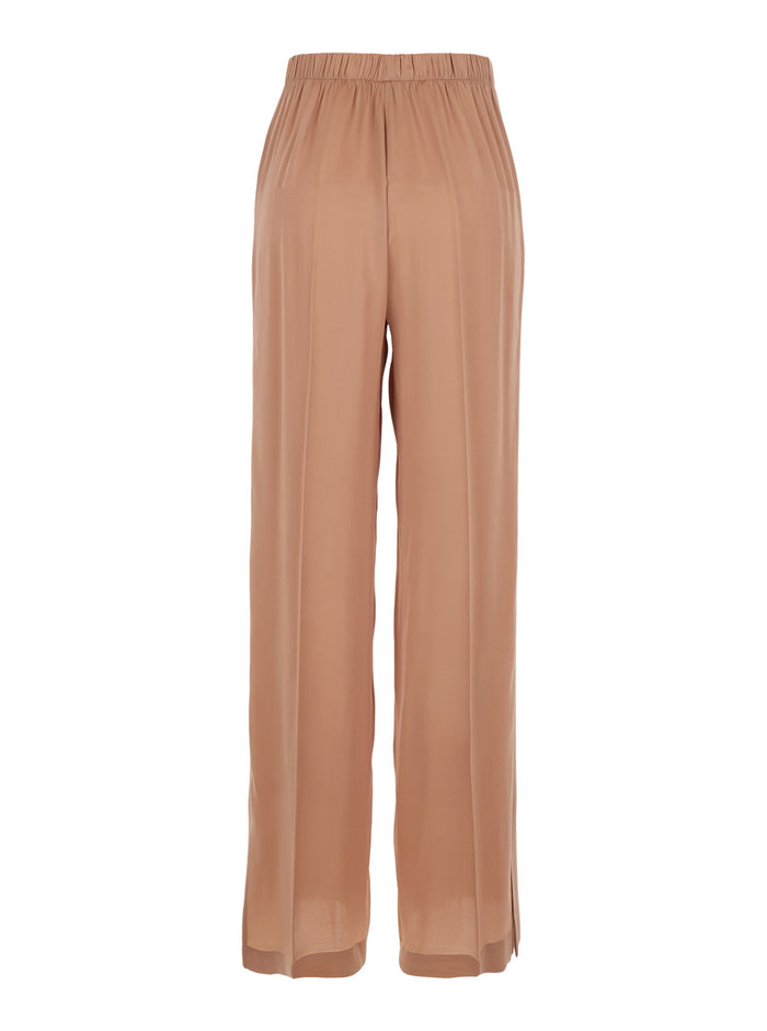 Pink Silk Blend Pants with Elastic Waist and Front Pleats for Women Acetate Trousers