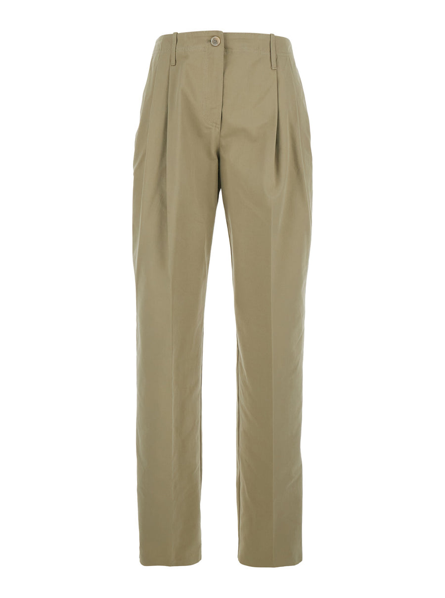 High-Waisted Trousers Beige Cotton