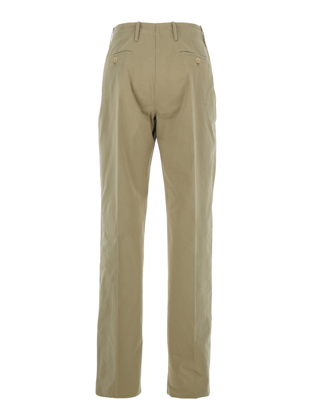 High-Waisted Pants with Belt Loops in Beige Cotton for Women Trousers