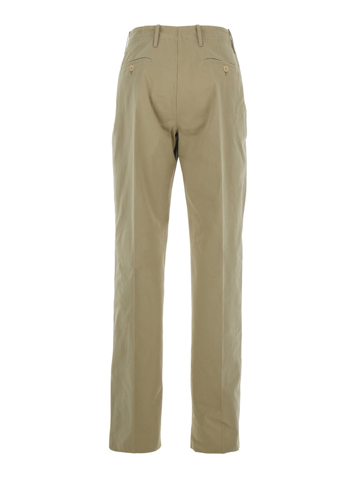High-Waisted Pants with Belt Loops in Beige Cotton for Women Trousers
