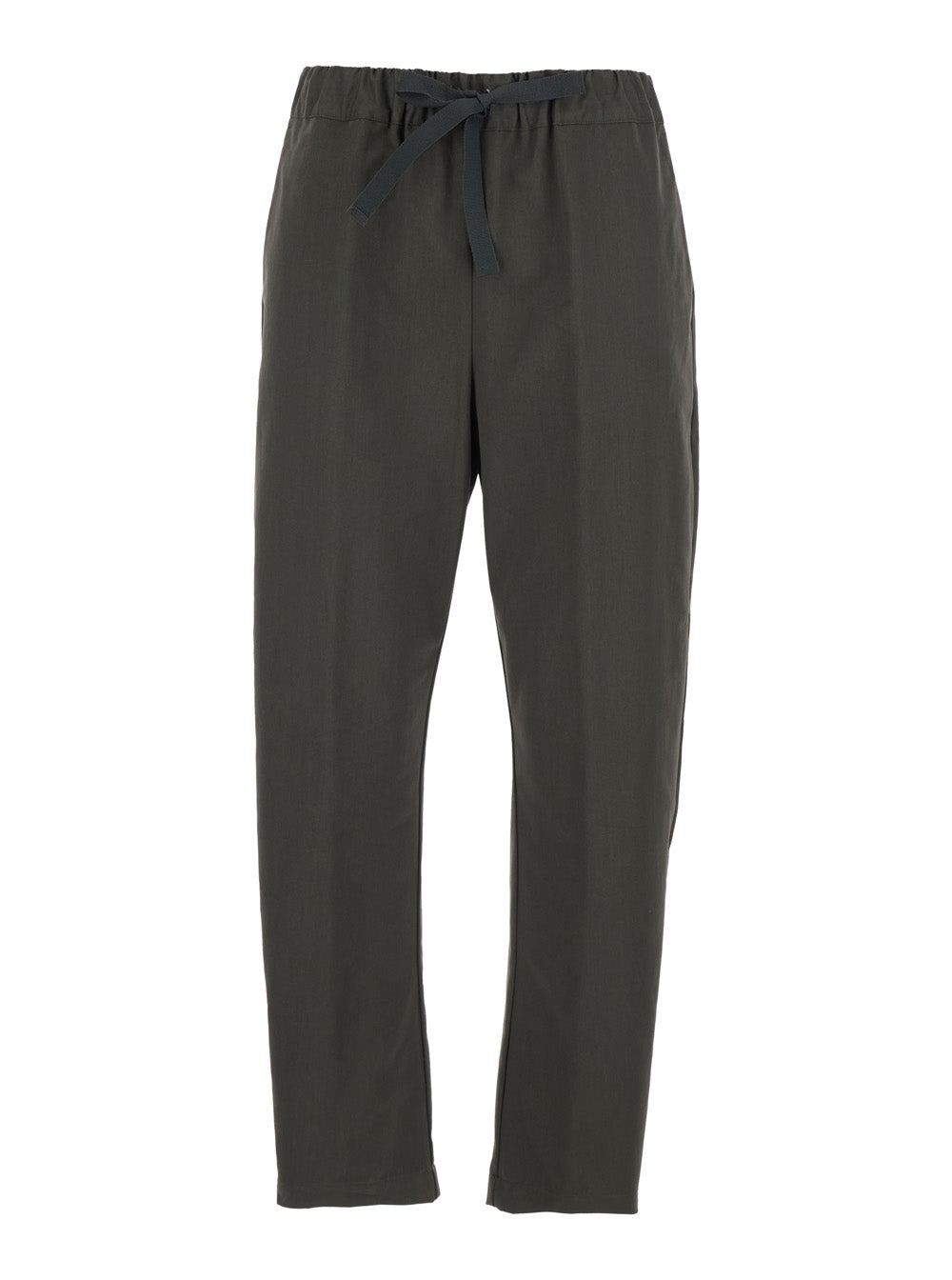 Green Pants with Elastic Waist and Cotton Drawstring for Women Trousers