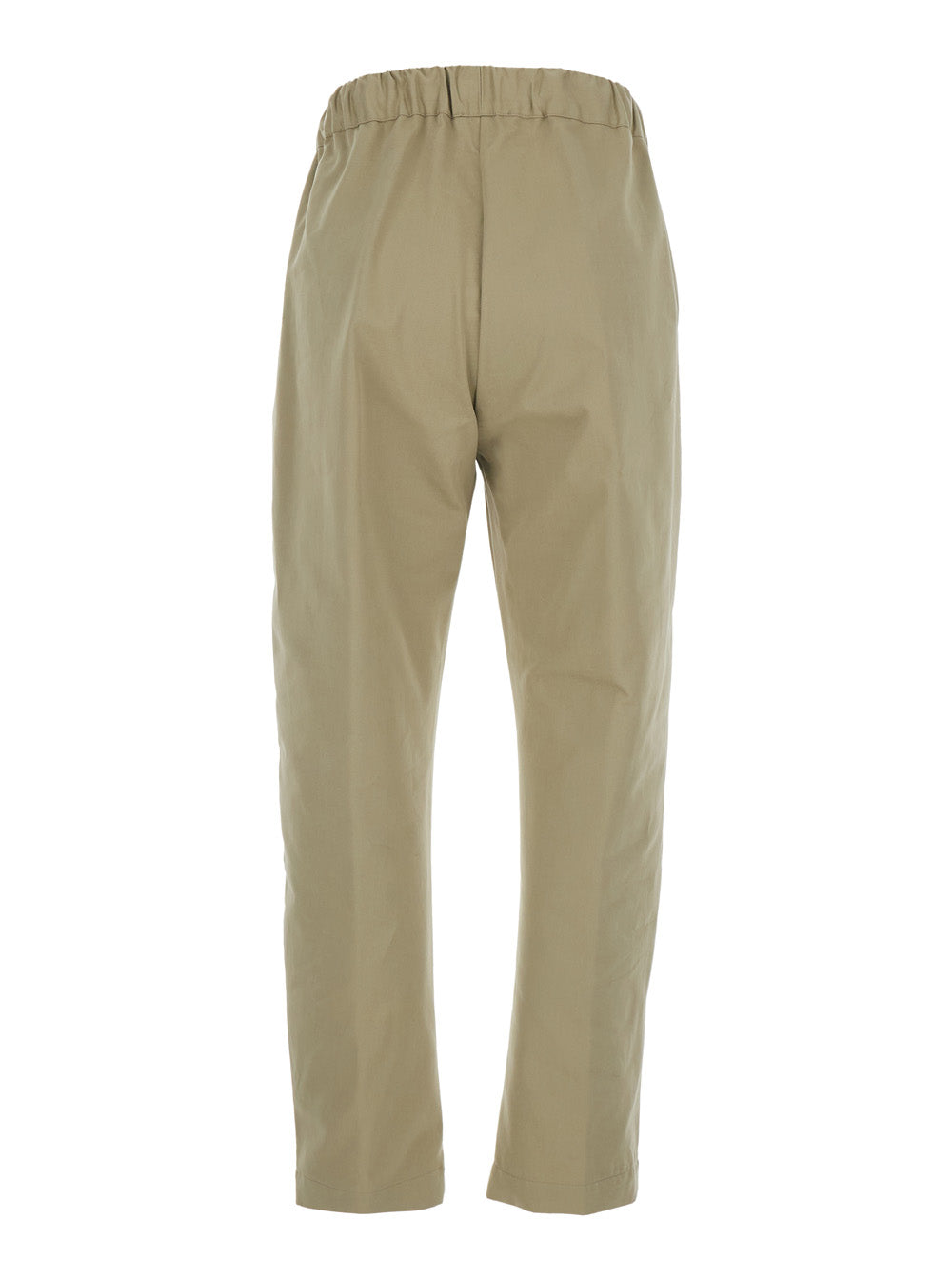 Beige Cotton Pants with Elastic Waist and Drawstring for Women Trousers