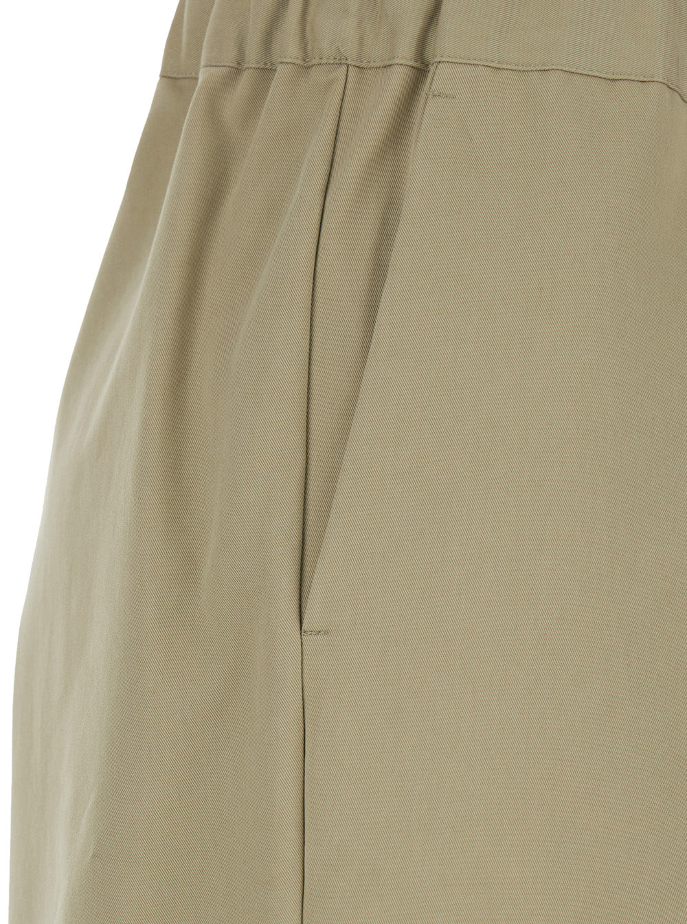 Beige Cotton Pants with Elastic Waist and Drawstring for Women Trousers