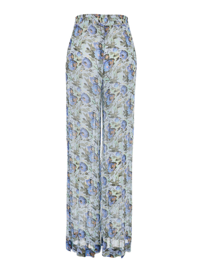 Dress PRINTED PANTS Blue with Floral Print in Viscose Women Blu Trousers