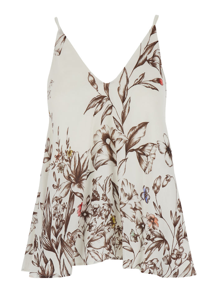 Sleeveless Top with Thin Straps and All-Over Print in White Viscose for Women Tops