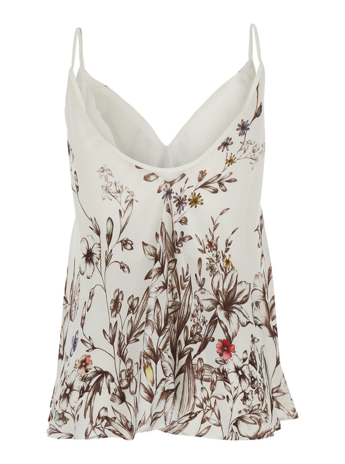 Sleeveless Top with Thin Straps and All-Over Print in White Viscose for Women Tops