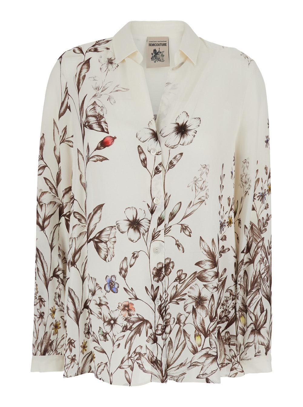 White V-Neck Shirt with All-Over Floral Print for Women Viscose And Blouses