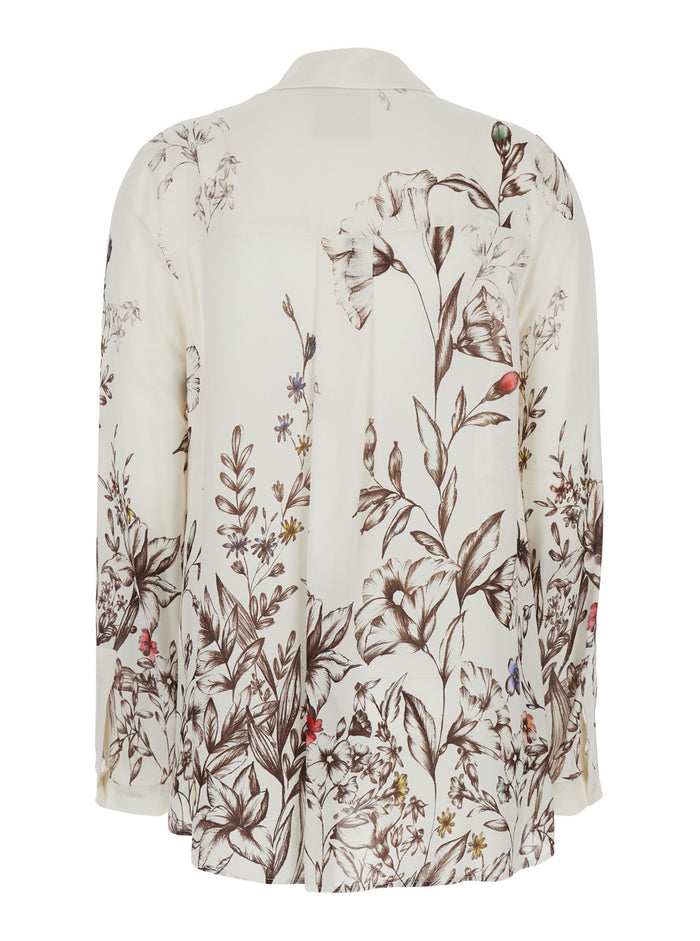 White V-Neck Shirt with All-Over Floral Print for Women Viscose And Blouses