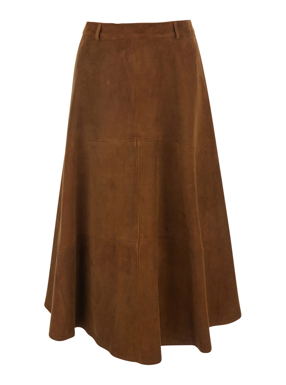 Flared Skirt With Belt Loops And Zip Closure On The Back Brown Suede For Women