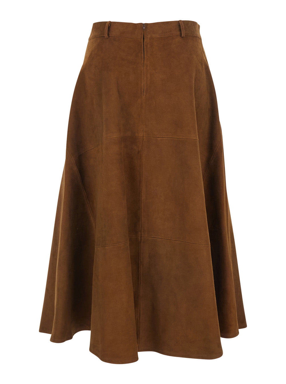 Flared Skirt With Belt Loops And Zip Closure On The Back Brown Suede For Women