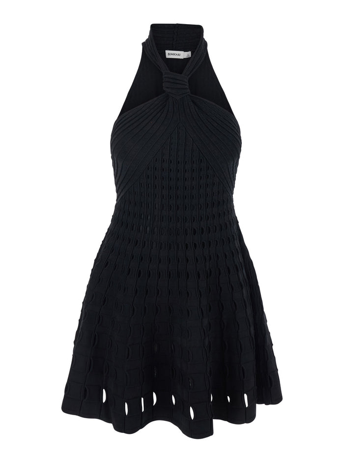 Short Dress Jenna With Flared Design And Perforated Details Black Tech Fabric For Women