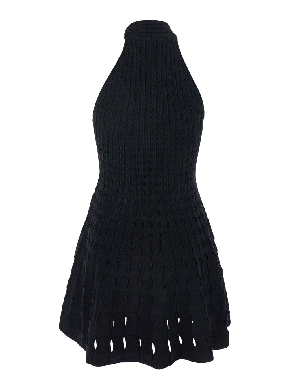 Short Dress Jenna With Flared Design And Perforated Details Black Tech Fabric For Women