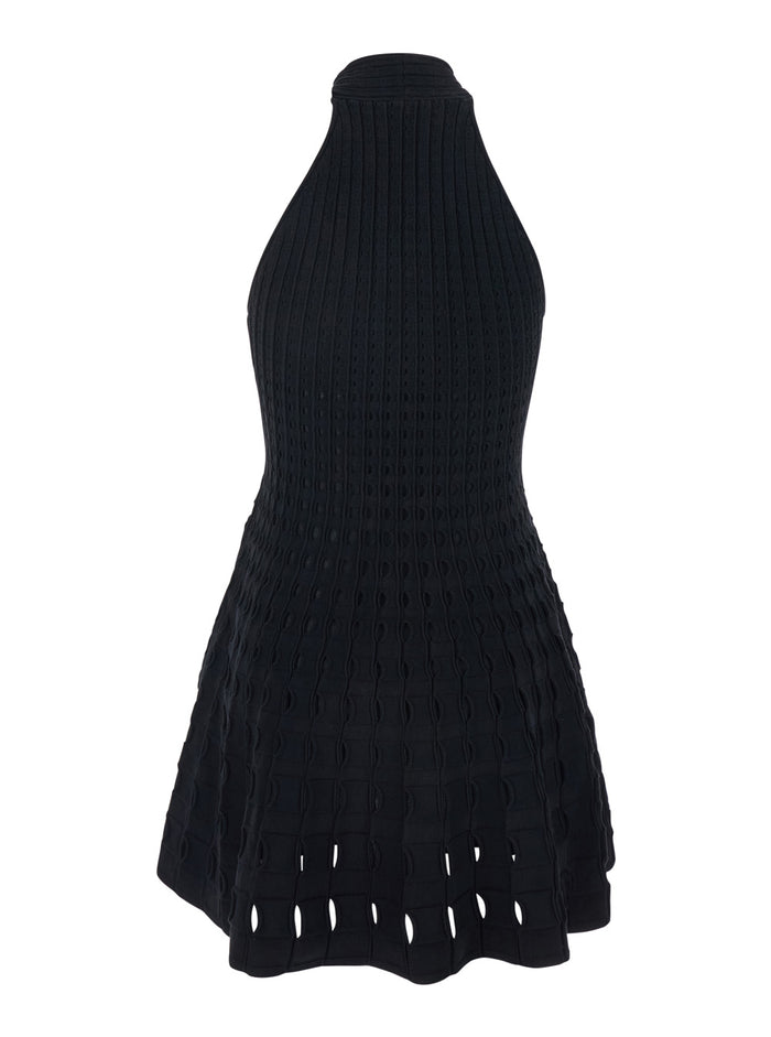 Short Dress Jenna With Flared Design And Perforated Details Black Tech Fabric For Women