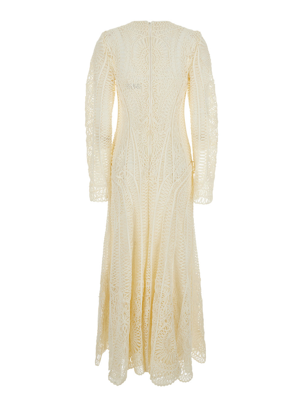 Long Dress Fiona with All-Over Embroidery and Hidden Zip Closure at the Back in White Tech Fabric for Women Polyester