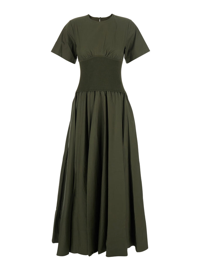Dress Wrenna Crew Neck With Elasticized Waist And Ruffled Cotton Skirt Green Women Long