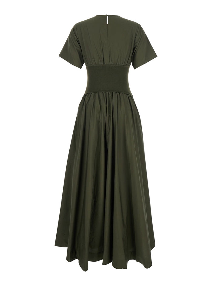 Dress Wrenna Crew Neck With Elasticized Waist And Ruffled Cotton Skirt Green Women Long