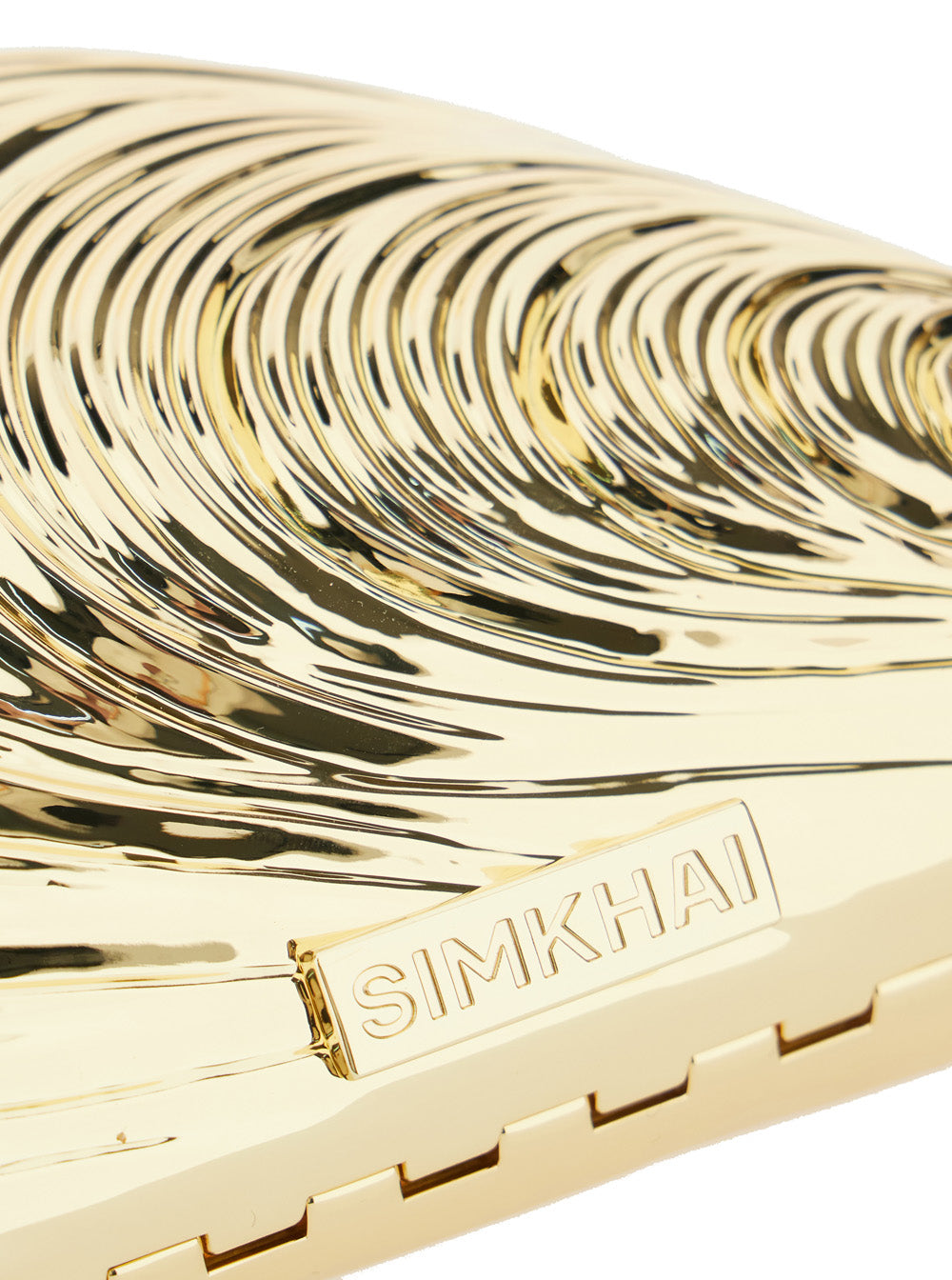 Clutch Bridget with Logo Patch and Shell-Shaped Design in Metal Brass for Women Metallic Clutches Pochettes