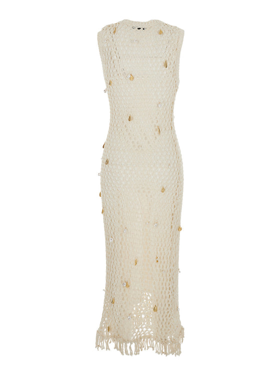 Dress Midi CORALIA KNIT CHARMED White with Cotton and Nylon Mesh Details for Women Long