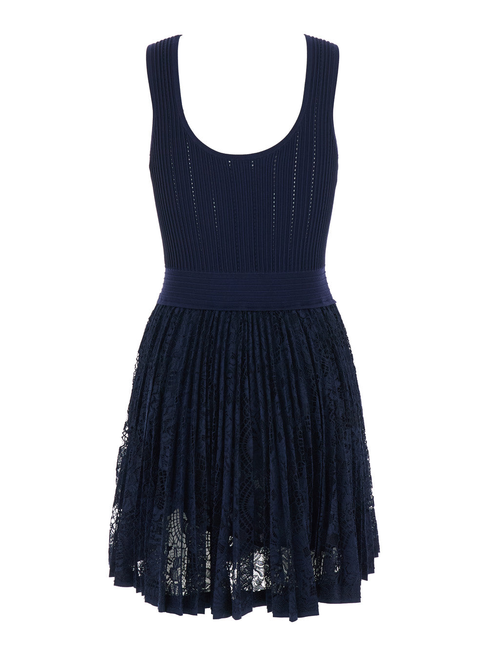 Blue Dress with Elastic Waist and Lace Design in Tech Fabric for Women Blu Polyester