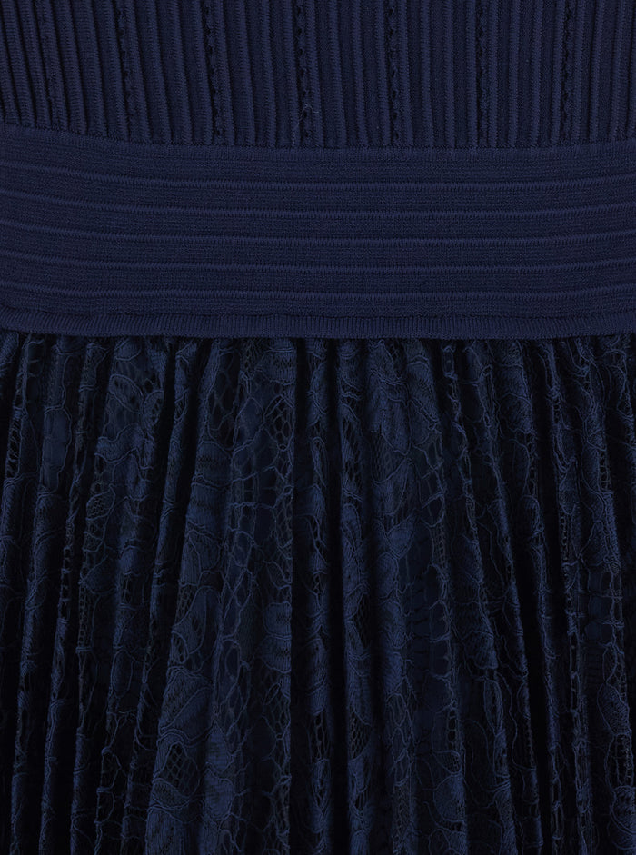 Blue Dress with Elastic Waist and Lace Design in Tech Fabric for Women Blu Polyester