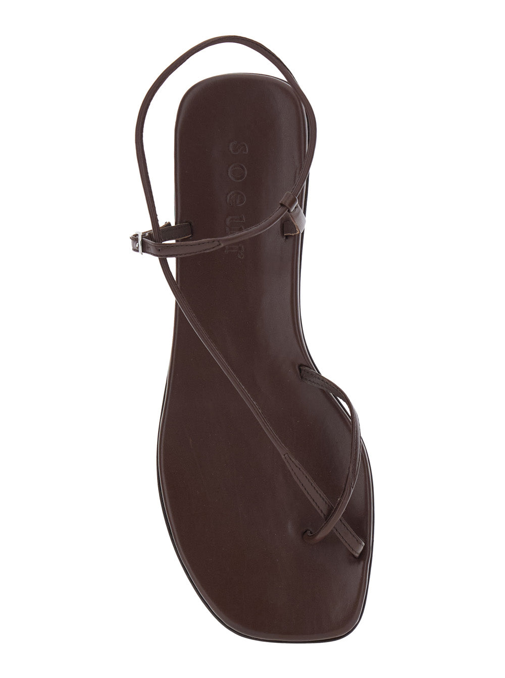 Brown Leather Sandals with Logo Imprinted on Insole for Women Cow Flat Shoes