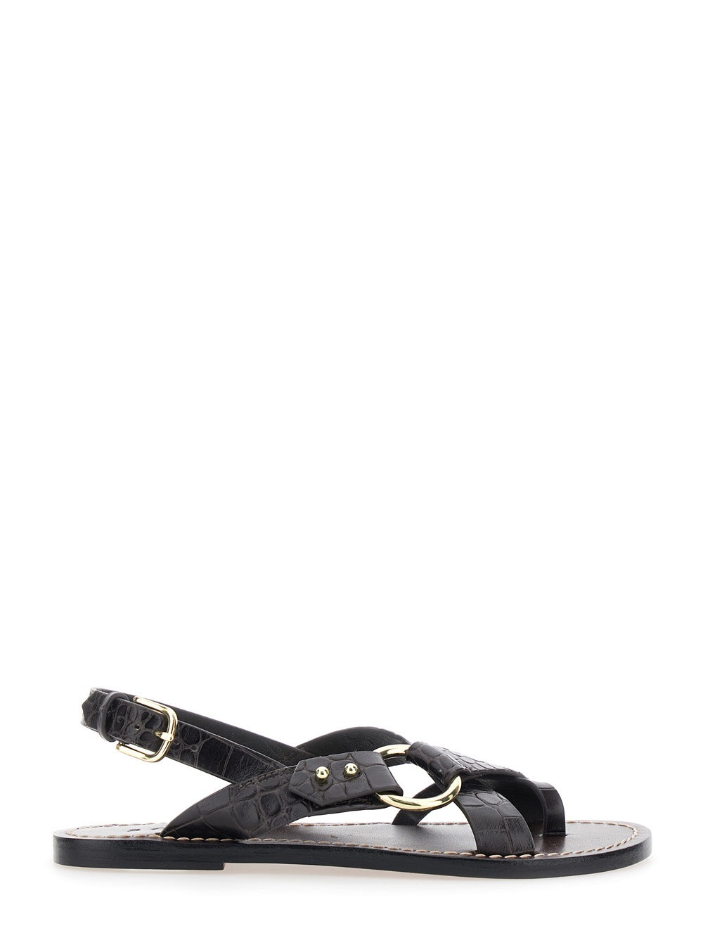 FLORENCE Brown Leather Sandals for Women Cow Flat Shoes