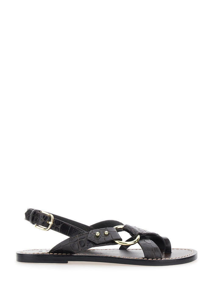 FLORENCE Brown Leather Sandals for Women Cow Flat Shoes