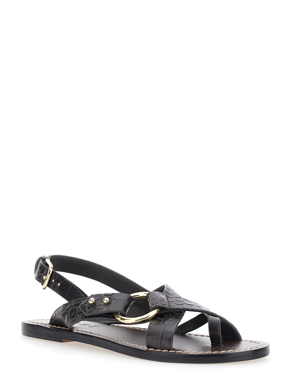 FLORENCE Brown Leather Sandals for Women Cow Flat Shoes
