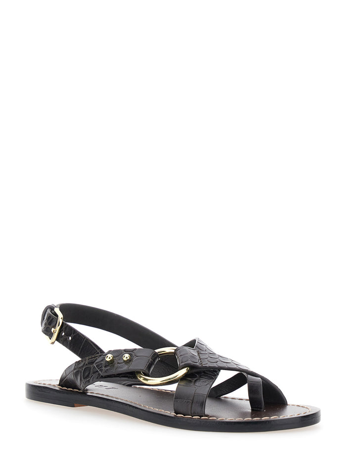 FLORENCE Brown Leather Sandals for Women Cow Flat Shoes