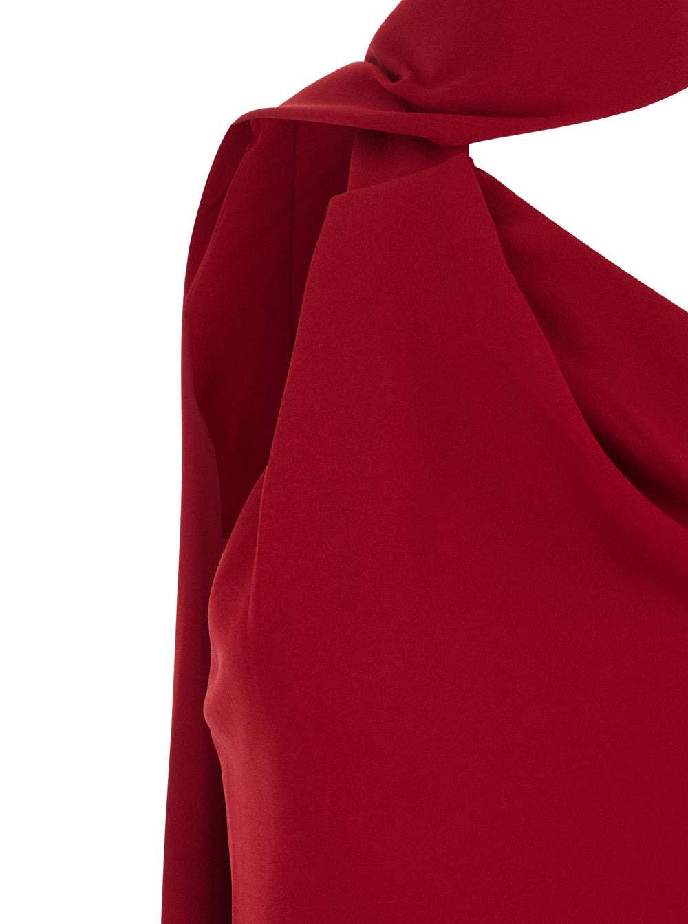 Long Dress Demi with One-Shoulder Design and Back Vent in Red Fabric for Women Polyester