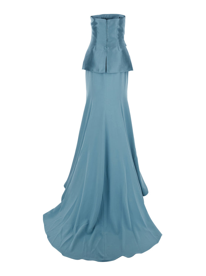 ALIA MAXI DRESS Blue Long with V Neck in Polyester for Women Light Elastane