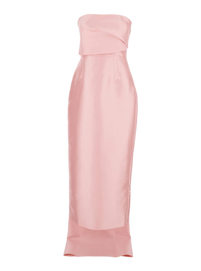 KIKI MIDAXI DRESS Pink Long with V-neck and Pleated Details in Polyester Women Elastane