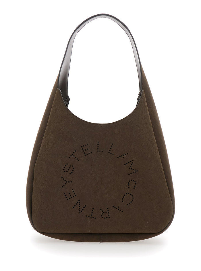 Shoulder Bag Maxi Logo with Suede Ecoleather Details Brown Women Polyamide
