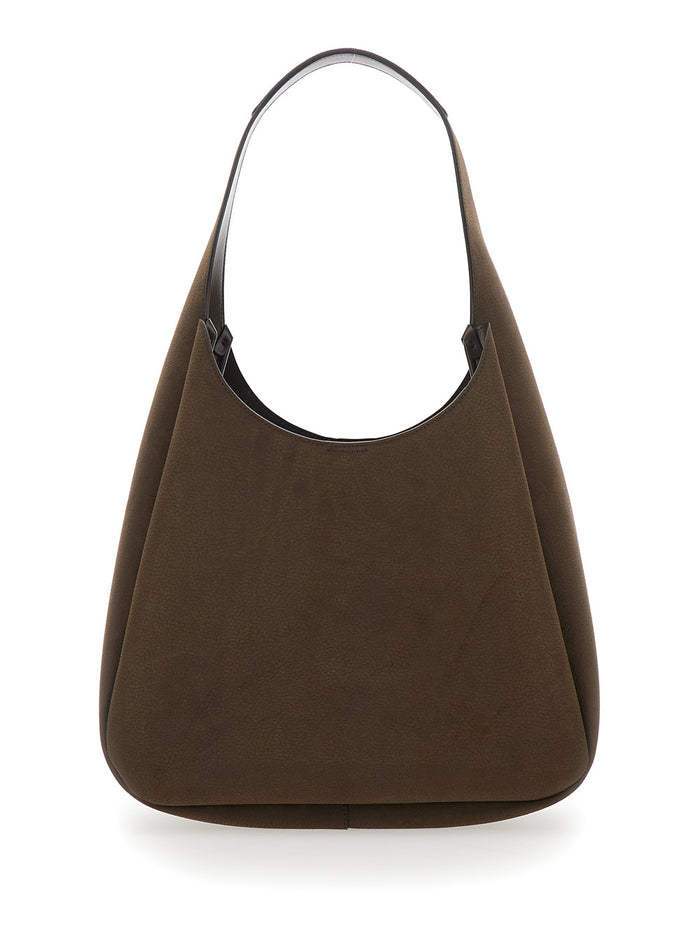 Shoulder Bag Maxi Logo with Suede Ecoleather Details Brown Women Polyamide