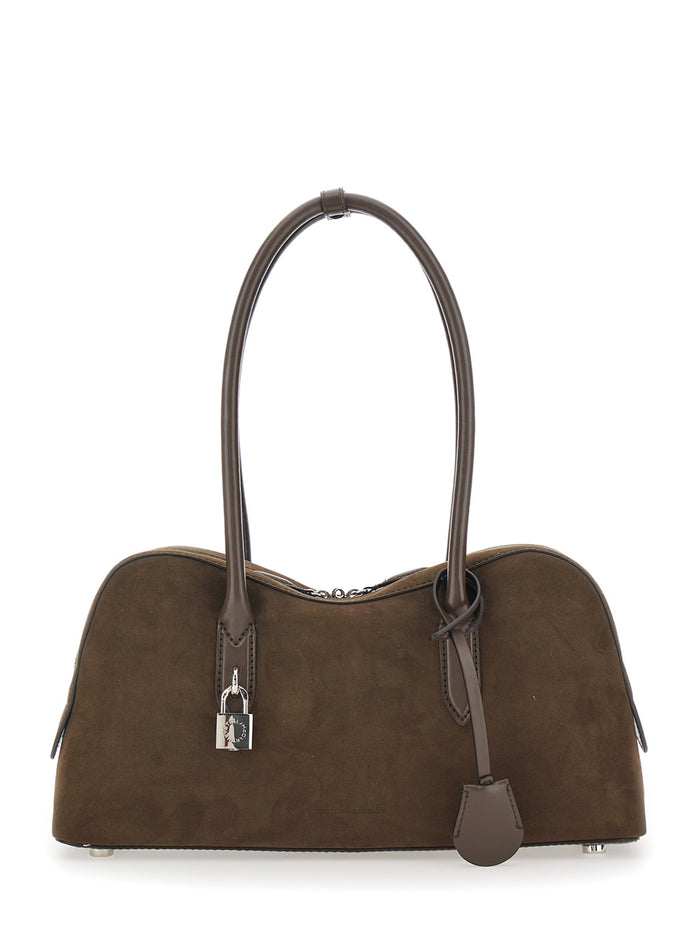 Shoulder Bag Padlock with Ecoleather Logo Detail Brown Women True Hemp Lyocell