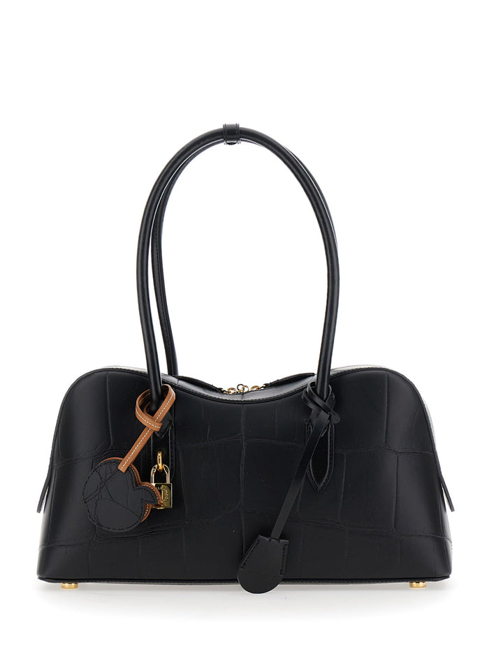 Medium Ryder Handbag with Lock Detail on Front in Ecoleather Black for Women Hemp Lyocell Hand Bags