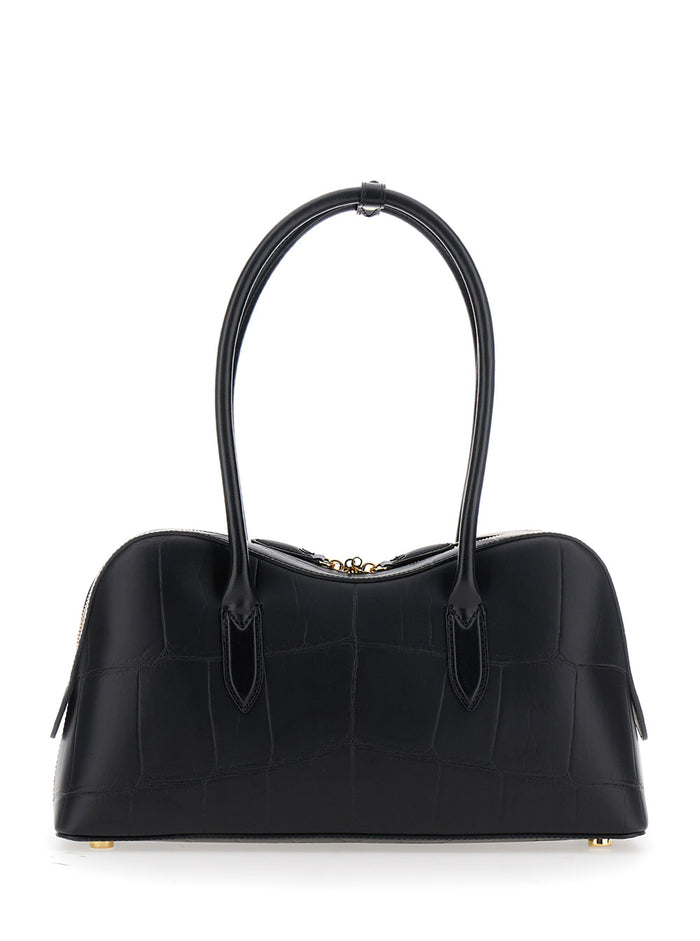 Medium Ryder Handbag with Lock Detail on Front in Ecoleather Black for Women Hemp Lyocell Hand Bags