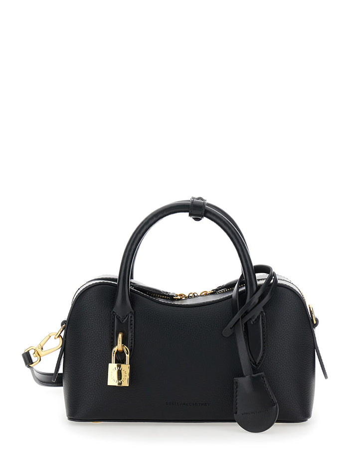 Small Ryder Handbag with Logo Lock Detail and Two Top Handles in Black Ecoleather for Women Hemp Lyocell Hand Bags